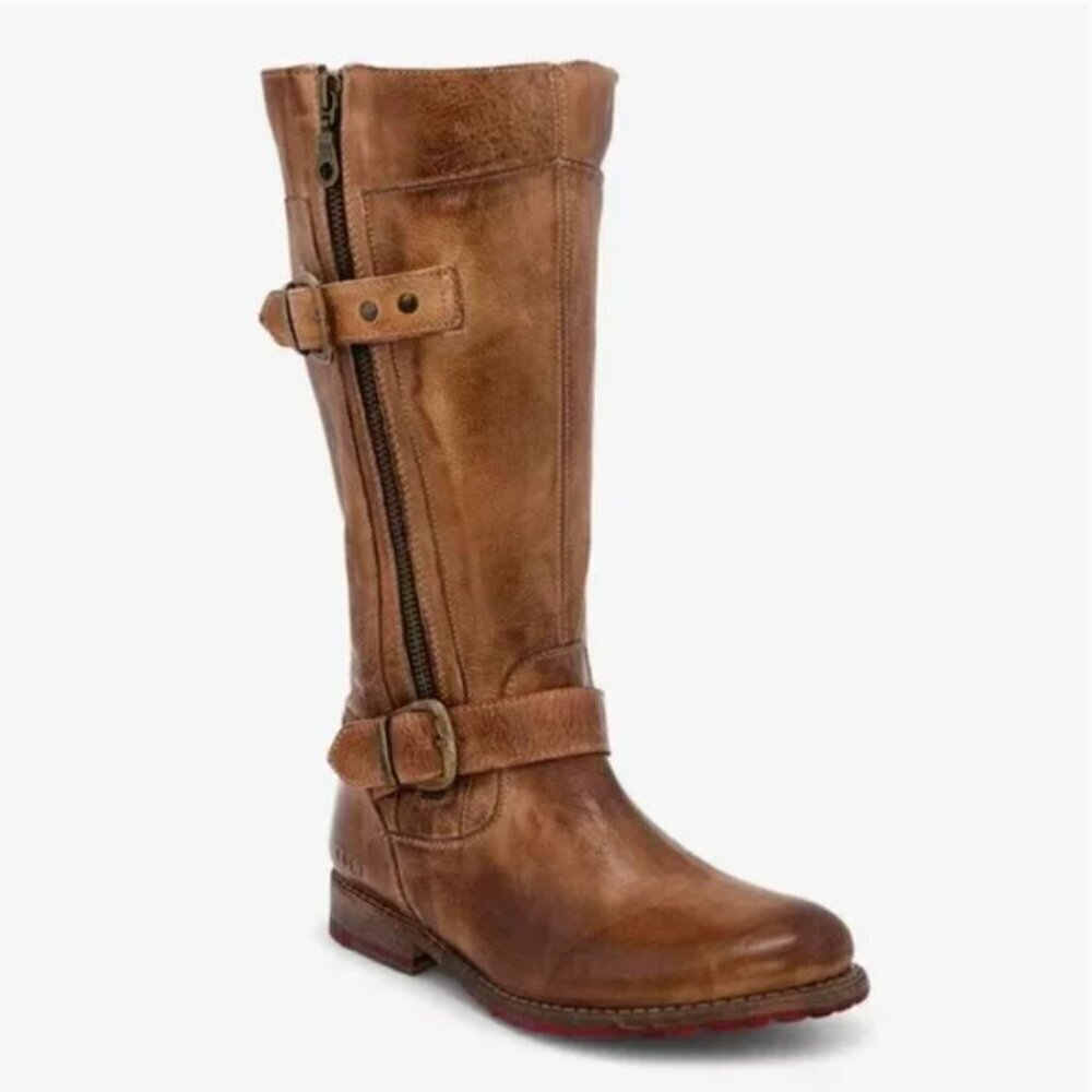 Bed Stu Gogo Leather Biker Boots 7.5 Cognac Brown Side Zip Cobbler Series